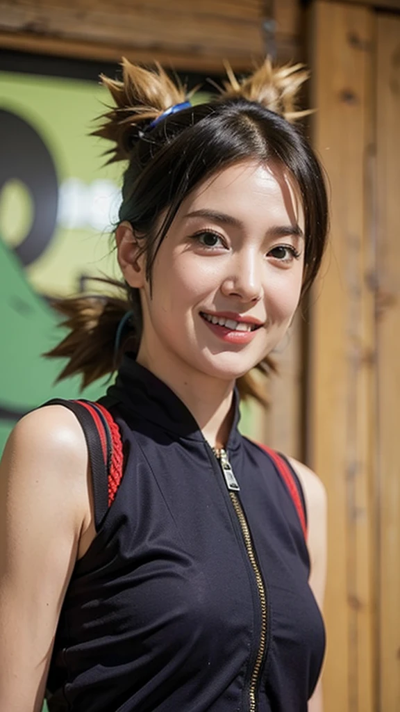Highly detailed CG unity 8k wallpaper, of the highest quality, Super detailed, masutepiece, Realistic, photographrealistic, extremely detailed cute girl, 25yo, cleavage , (perspired) ,  Round eyes, peeping at the viewer,  Blush, Smile, parted lip, Semi-body shot , Realistic、track suit、Realistic reproduction with vests ,  Panties , Squat, sports gym