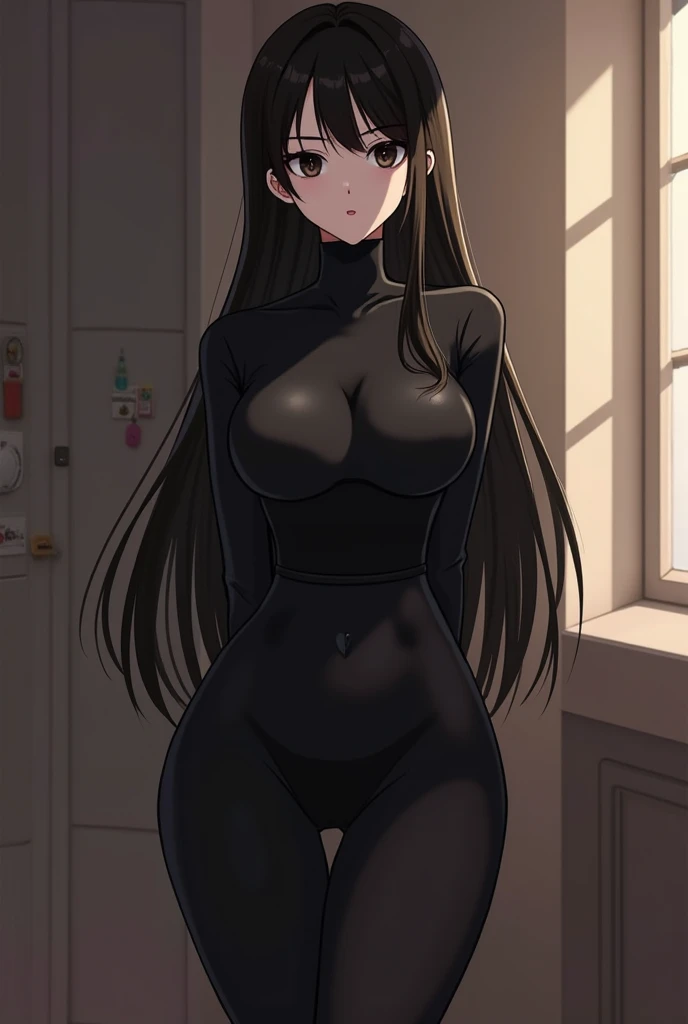 A woman who is，Wear black leggings，Posing for photos leaning against the door, The head is not exposed，Wearing half-sleeved upper body，[ 4K realism ]!!, [ 4K realism ]!!!, [ 4K digital art ]!!, Realistic shadow perfect body, realisticlying!!!!!!! art-style, photorealistic anime, by Shitao, Popular topics on cgstation, Casual pose, realistic anime 3D style