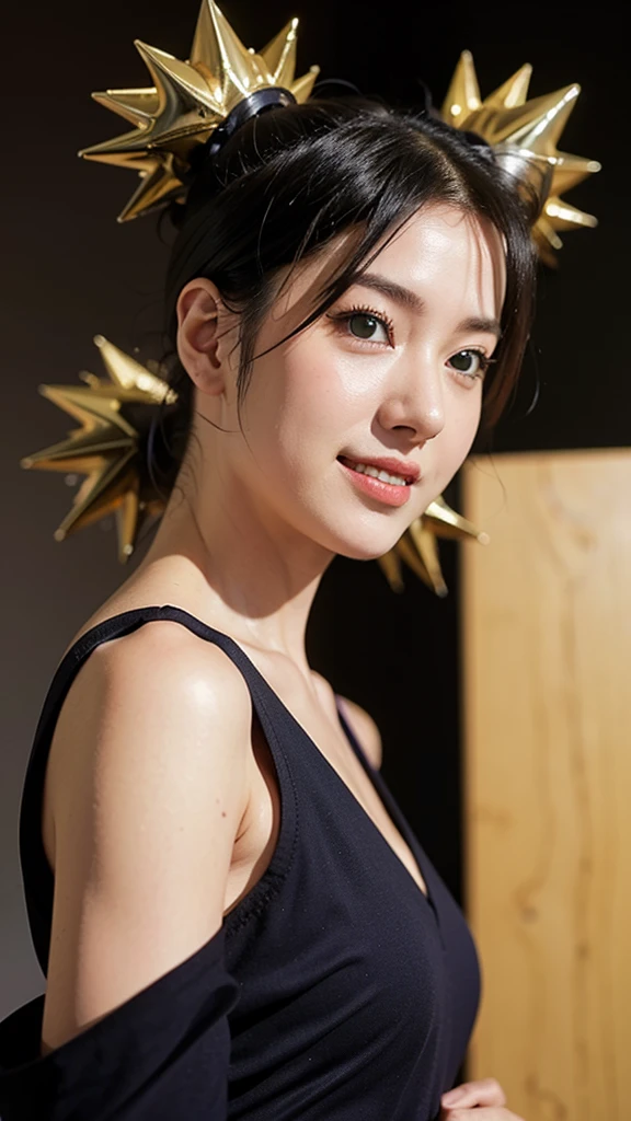 (masterpiece:1.3), high resolution, ultra detailed, extremely detailed CG unity 8k wallpaper, realistic, photo-realistic, RAW photo, beautiful detailed face, pale skin, realistic glistening skin, detailed cloth texture, detailed hair texture, Perfect Style, Beautiful Face, accurate, Anatomically correct, Highly detailed face and skin texture, natural neck length, 
BREAK
Detailed eyes, symmetric eyes, Brown eyes, Double eyelids, Thin eyebrows, (Sexy Lips:1.3), (Glossy lips:1.4) (happy smile:1.3), 
BREAK, 
((Innocent and Cute girl:1.3)), ((wearing a Halter neck Navy-blue sash blouse:1.4)), (high neck:1.2), (White fish-skirt:1.2), (beautiful clavicle), (cross strap shoes:1.2), 
((clutch bag over shoulder:1.2)), shiny small (necklace, bracelet), ((large hoop earrings:1.2)), 
((High-ponytail Hairstyle:1.3)), (brown hair:1.2), (wavy hair:1.2), medium long hair, 
large breasts, (firm breast), (nicely shaped breasts:1.1), 
BREAK, 
((Standing Sexy Pose that Waving her hand slightly:1.3)), (in front the Station of Shibuya of Japan), ((looking at viewer:1.2)), 
((Cowboy shot:1.3)), (Focus on face:1.2), (from side:1.1),