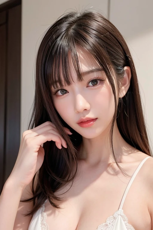 Tabletop, Highest quality, shape, Very detailed, finely, High resolution, 8k wallpaper, 完璧なダイナミックな構shape, Beautiful and detailed, Small breasts,Natural color lip, Bold sexy pose,smile、20-year-old girl、cute、sexy shot looking at camera,Always blur the background,Perfect and beautiful face,Photograph only the face,Beautiful and elaborate face、Slim face and figure,Big eyes、Putting on gal makeup,Actual Photos、Gal Fashion