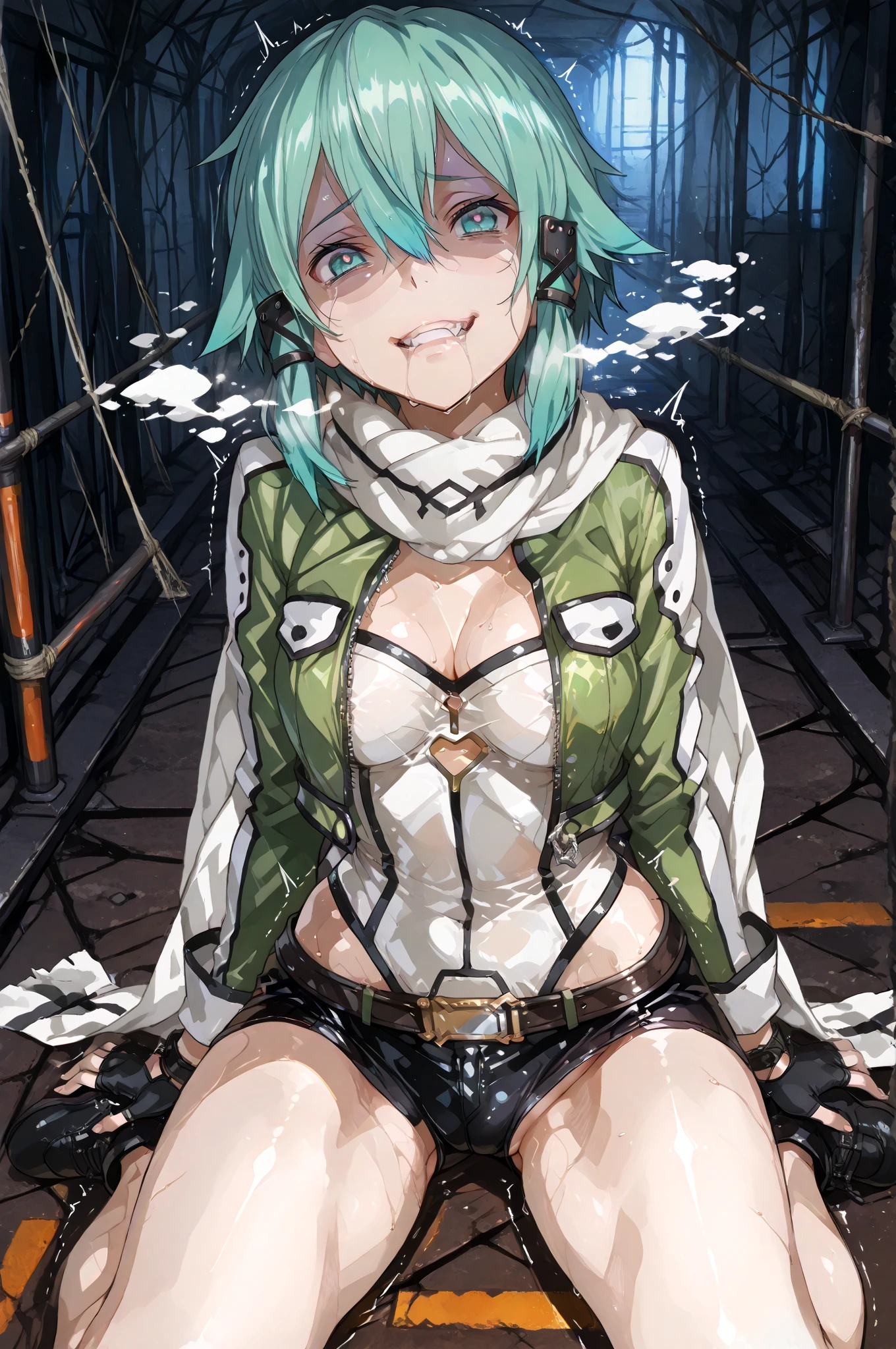 NSFW,masterpiece,Highest quality,High resolution,Super detailed,Sinon\(Sword Art Online\),High leg,(Ahegao),Embarrassed,excited,(Estrus),blush,Sweat,(orgasm),Climax,(Squirting),heart,(Middle-aged men),Having sex,Insert,Creampie,wilderness,Rock Shade,Being caught,Hold down