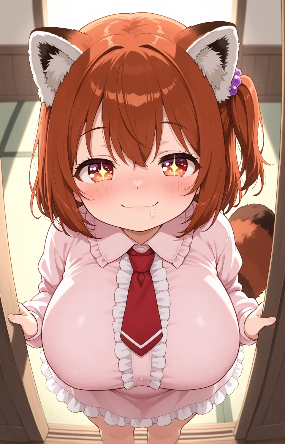 (masterpiece:1.3), (8K, Realistic, RAW Photos, highest quality: 1.4),(1girl:1.2),(ass pov:1.6),(1penis:1.6),(penis in breast:1.4),(Dark bedroom:1.6),(night:1.8),(largebreats),(Akami Karubi:1.8),(Akami Galbi:1.8),(cat ear:1.4),(twintail),(paizuri:1.8),(upper body:1.6),(cum on breast:1.2)