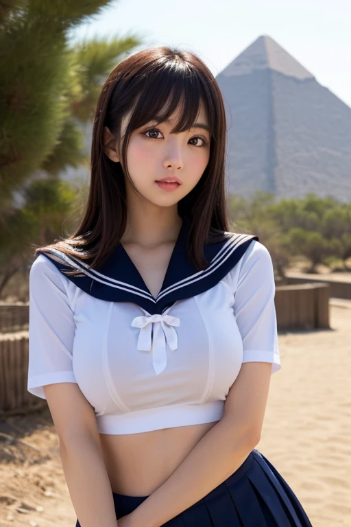 NSFW, highest quality、masterpiece、Gravure quality、8K, japanese woman、18-year-old、whole body、naked、Just a sailor uniform collar and a scarf around my neck、No cap:2、pinch your nipples、beautifully styled hair、thin、Huge breasts with a three-dimensional feel、White skin with increased luster、White cuffs、Boyish and innocent face、Random Hair、super detailed white cotton panties、white short socks、take a pose、perfect composition