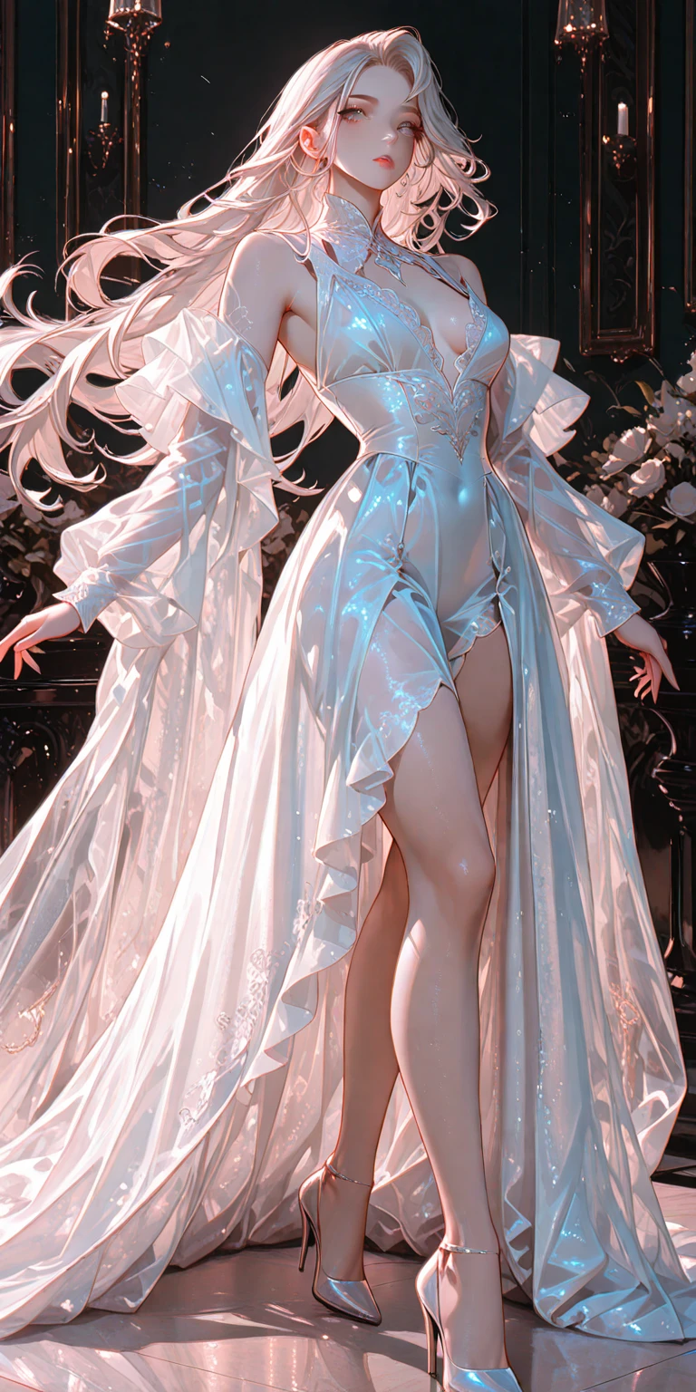 (Anatomically normal:1.8)、(9Life-size small face:1.8)、(She has an extreme exhibitionism habit and has a strong desire for everyone to see her naked.:1.8)、(She suddenly wanted to show off her beautiful bust to the viewers who were in love with her, so she took off her bra. She is a super beautiful gravure idol with a beautiful, slim and slender figure.:1.8)、(Super long, shiny, super straight silver hair that reaches down to her waist:1.8)、(Long, straight, silver hair that didn't get torn by the wind and fell straight down to her waist.:1.8)、(頭の上から綺麗な足のBare toesまで写っている上半身だけ全裸の全身写真:1.8)、Professional top-class gravure idol、(She is a very attractive woman with a beautiful hourglass figure and a completely naked upper body.:1.8)、(Thin and slender build:1.8)、(A naked waist that's too thin:1.8)、(Smooth, white, wrinkle-free skin all over the body:1.8)、Exposed, bare, beautiful legs that are too long and too thin、(The beauty of her naked legs, so thin:1.8)、(Professional top-class gravure idolらしい上半身が全裸になって全裸の綺麗な乳房を強調したセクシーな直立して綺麗で細い足を揃えているポーズ:1.8)、(頭の上から綺麗な足のBare toesまで写っている直立して立っているポーズの全身写真:1.8)、Bare deep collarbone、Naked smooth shoulders、Naked Deep Cleavage、The exposed upper body is completely naked. The young, firm, firm breasts are large and beautiful.:1.8)、(With her upper body completely naked, everyone can see her proud pink areola and erect, prominent nipples.:1.8)、The proud, protruding upper body shows off her bare breasts.、(The desire to show off beautifully shaped, large breasts while completely naked:1.8)、Dynamic Effects、Written boundary depth、Cinematic Light、Lens flare、Ray Tracing))、Fantasy、Big, beautiful blue eyes、A beautiful, symmetrical face、(Too beautiful small face:1.8)、A beautiful and small face created by a professional makeup artist to perfection、(A beautiful woman with a small face that is so beautiful you can't help but stare.:1.8)、Bare toes、jewelry、(Anatomically normal:1.8)、(No anatomical abnormalities:1.8)、(Professional top-class gravure idolらしい上半身が全裸になって見事に露出した上半身が全裸の垂れていない張りのある綺麗で大きな乳房を強調したセクシーなポーズ:1.8)、(立っている全身の姿の頭の上から足のBare toesまで写っている全身写真:1.8)、(Her beautiful legs are neatly aligned:1.8)、(She looks at the viewer with a look of genuine love and desire.:1.8)、(She was only wearing a pair of high quality, branded, ultra compact violet panties.:1.8)、(The upper body is completely naked:1.8)、(The upper half of the body is completely naked and not wearing anything:1.8)、(The upper body is completely nakedになって若さのある垂れていない張りのある綺麗な形の全裸の乳房:1.8)、(With her topless body exposed, her tiny waist was beautifully exposed:1.8)、(Her upper body was completely naked and exposed, revealing her beautiful pink areola and prominent, erect, naked nipples.:1.8)、(Her bare upper body is completely naked and exposed, revealing her beautiful vertically split bare navel.:1.8)、(A photo of a gravure idol completely naked from the waist up, taken by a professional photographer in a photo studio.:1.8)、(Anatomically, there is no abnormality in the face.:1.8)、(Anatomically, there are no abnormalities in the upper body.:1.8)、(Anatomically, there are no abnormalities in the entire body.:1.8)、(No anatomical abnormalities in the upper body:1.8)、(No anatomical facial deformities:1.8)、(Anatomically, there is no abnormality in the face.:1.8)、A beautiful topless woman、(Anatomically normalな体全体:1.8)、(A very beautiful, very pretty, very attractive woman was completely naked from the waist up, revealing her young, firm, beautifully shaped breasts, her extremely slim waist, and her long, slender, beautiful legs, all wearing only a pair of ultra-compact, branded violet-colored sexy panties.:1.8)、(The upper body is not wearing anything:1.8)、(She was wearing only a pair of violet, very compact panties.:1.8)