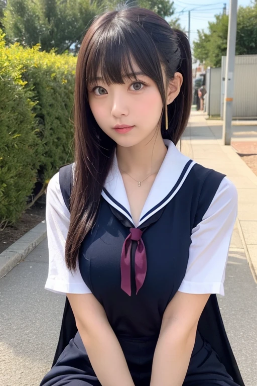 masterpiece,ultra high quality,8k,raw-photo,1girl,japanese primary school girl,detailed face,realstic skin,cute face,sitting on steps