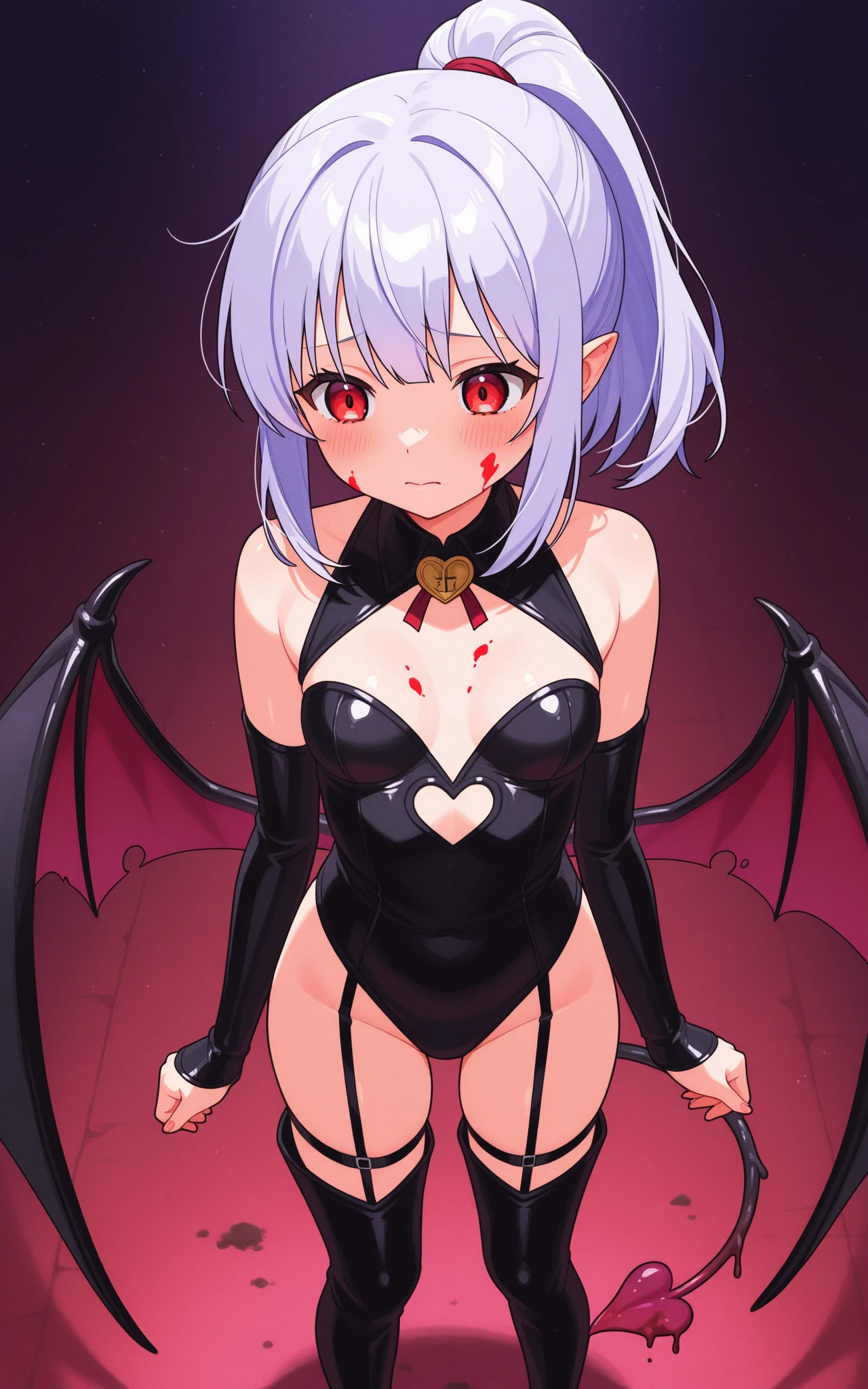 devil horns, red eyes, in the classroom, Mind control by succubus, Sexy latex strip, 3P sex, with devil's wings, Inverted cross necklace, big bust