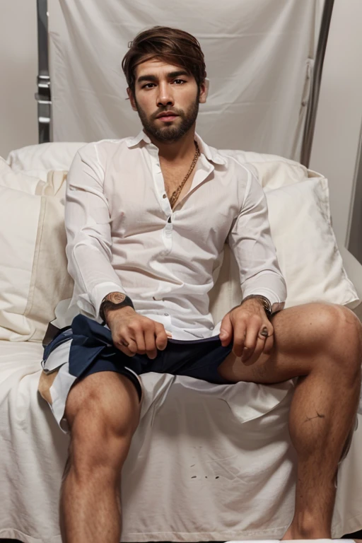 A SUBMISSIVE BRAZILIAN MAN WEARING A SHORT STRAP DRESS LYING WITH HIS ASS UP ON A BED

