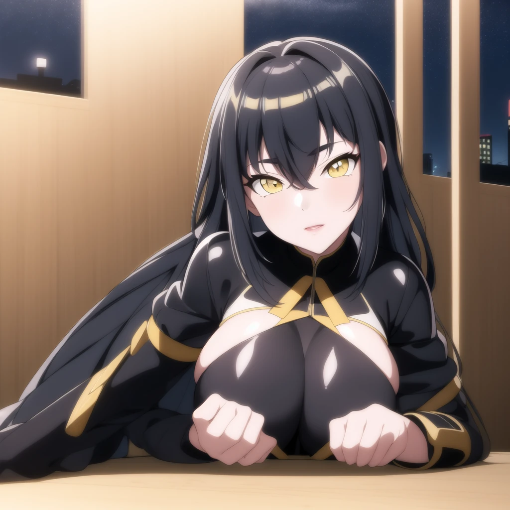 Browsing Caution、Tabletop, 最high quality, high quality , ((Having sex with multiple men))、bursting breasts、(Chest rub 1.3)、((Grab her breasts and massage them))、(Animated Screen Capture)、((Black garter stockings))、(Do not wear shoes) big 、Black Hair, Twin tails, Black Bikini, Black knee socks、coat, open coat, bangs, Yellow Eyes, Hair between the eyes, Shortness of breath face、Sweaty、Creampie、Expression of the state of excitement