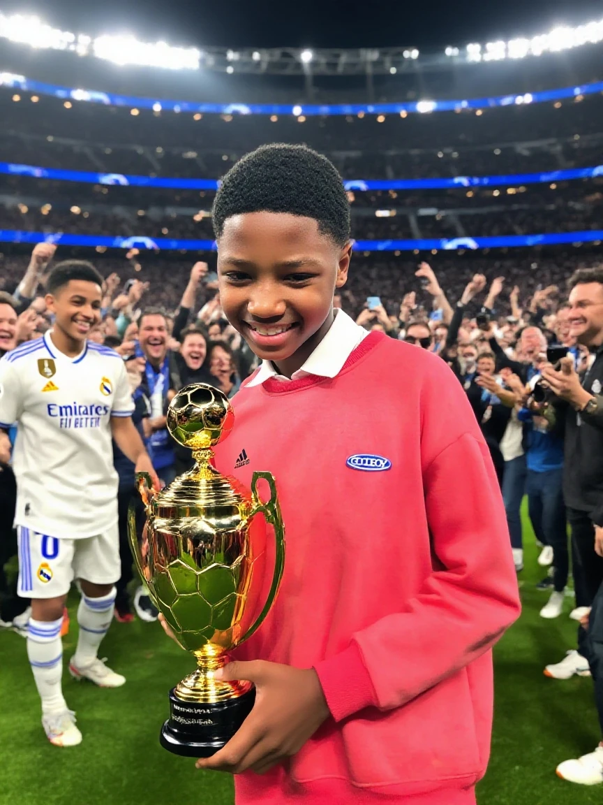 Create ana image of kobbie maino lifting euro 2024 trophy for england national team