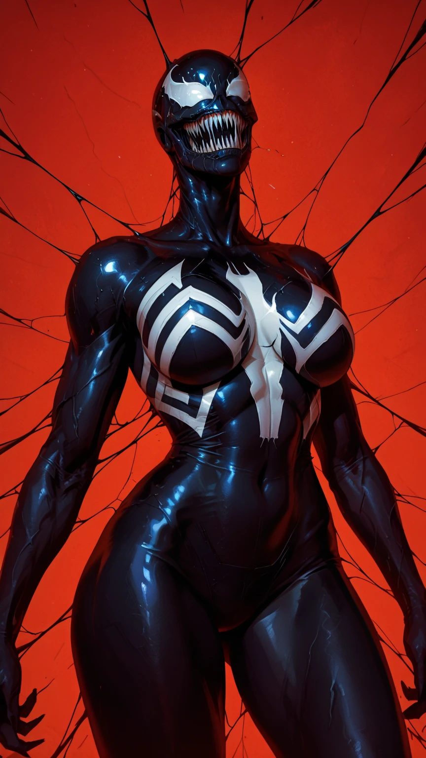 4K,realisticlying,Glamorous,The very detailed,There a girl in Dingcheng,Red hair,Wearing a black Spider-Man costume,(Black and white:1.4) the night,symbiote,venomize,a large amount of mucus,she a spiderman,Black superhero theme,In front of the sky,Flushed complexion,( Open legs, camel-toe,, Vulvar shape:1.3),(GGCameltoe:1.3)Legs apart,25 age old,full bodyesbian
