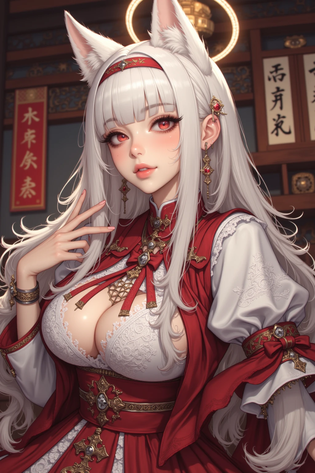 (best quality,16k,ultra-detailed,hyper-detailed:1.1,professional:1.1),banshee,female ghost,sitting,masterpieces,mature looking,pale face,perfect body shape,underboobs,bare shoulder,pale skin,shiny,smooth legs, betraded sad, super emotional, crying, tears, close-up,royal,chibee,god,tattoo,forehead gem, tongue detail, red lips, blush