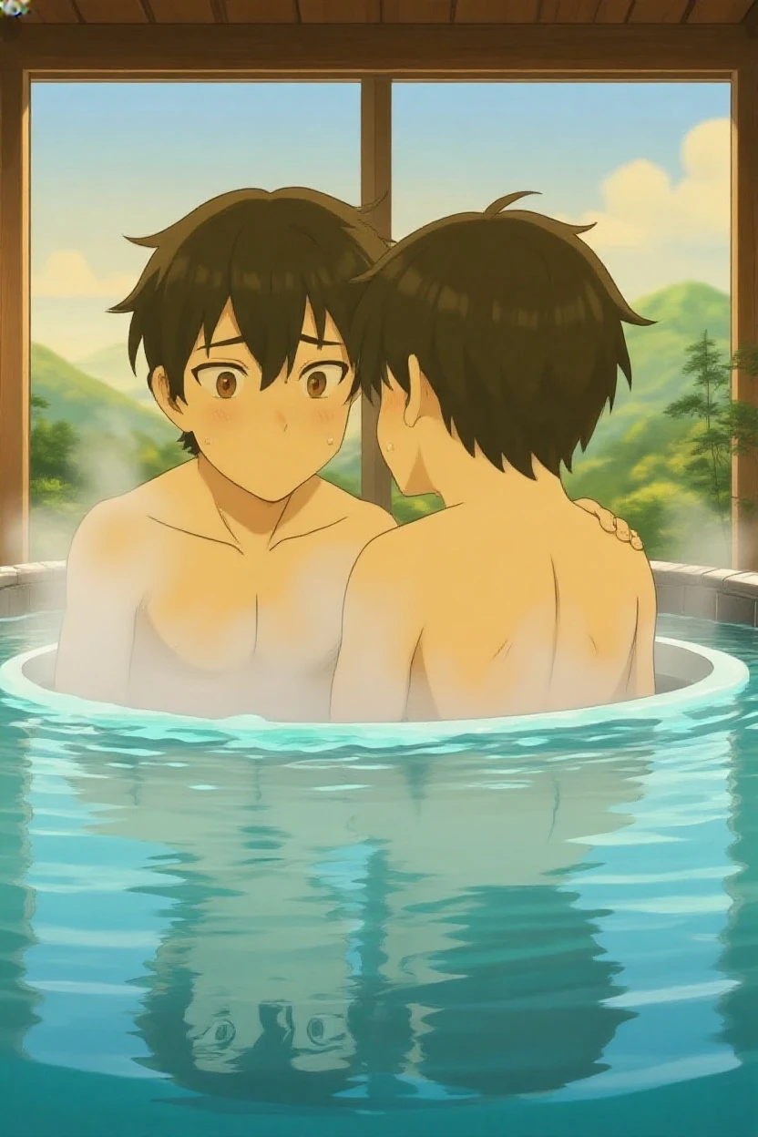 14 year old boy totally naked in the salt room of his house with a friend who is also naked touching their penises