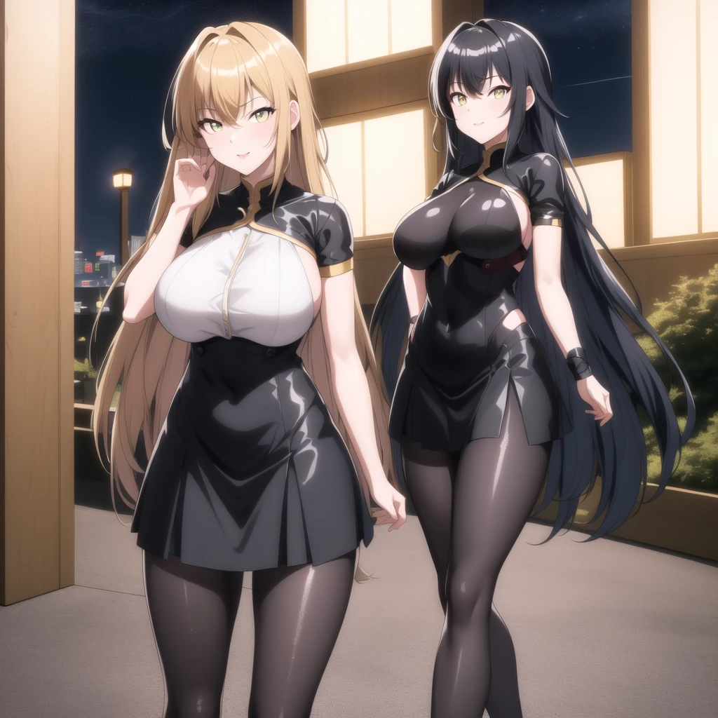 ((Anime illustration)),At the resort pool on a moonlit night,Beautiful night view,((Black-haired Cleopatra)),Beautiful black bikini,((Gorgeous big breasts shining)),Lace Top Stockings,Knee-high boots,garter belt,Long satin gloves,(Laughing with your fingers),Crossing your legs,Condescending look,Provocative pose,Sexy Body