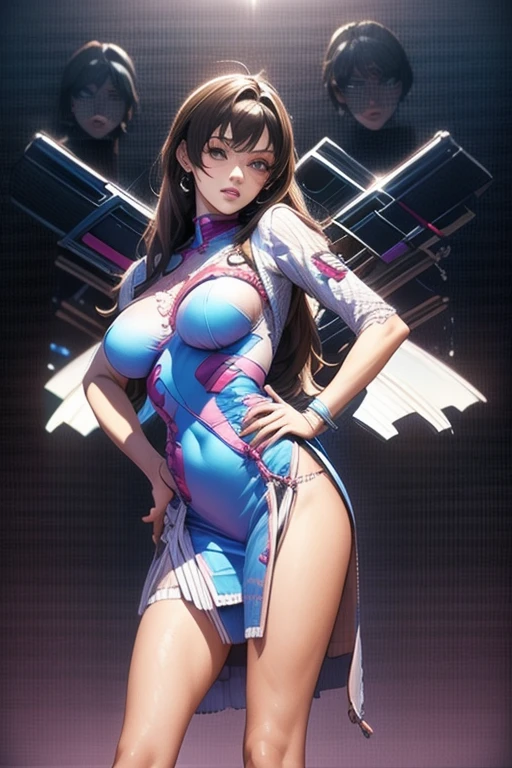 80s aerobics style、High leg leotard、Colored tights、loose socks、sneakers、Detailed picture、girl、25-year-old woman、Dynamic pose、Crotch line、Erect nipples、Y-shaped balance