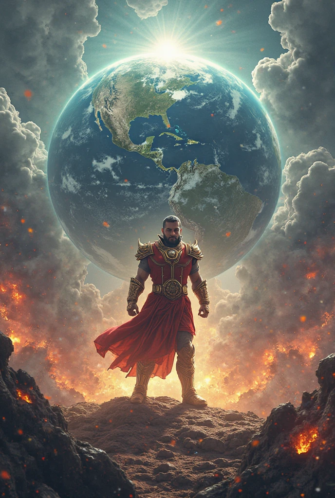 Man on top of planet earth 
