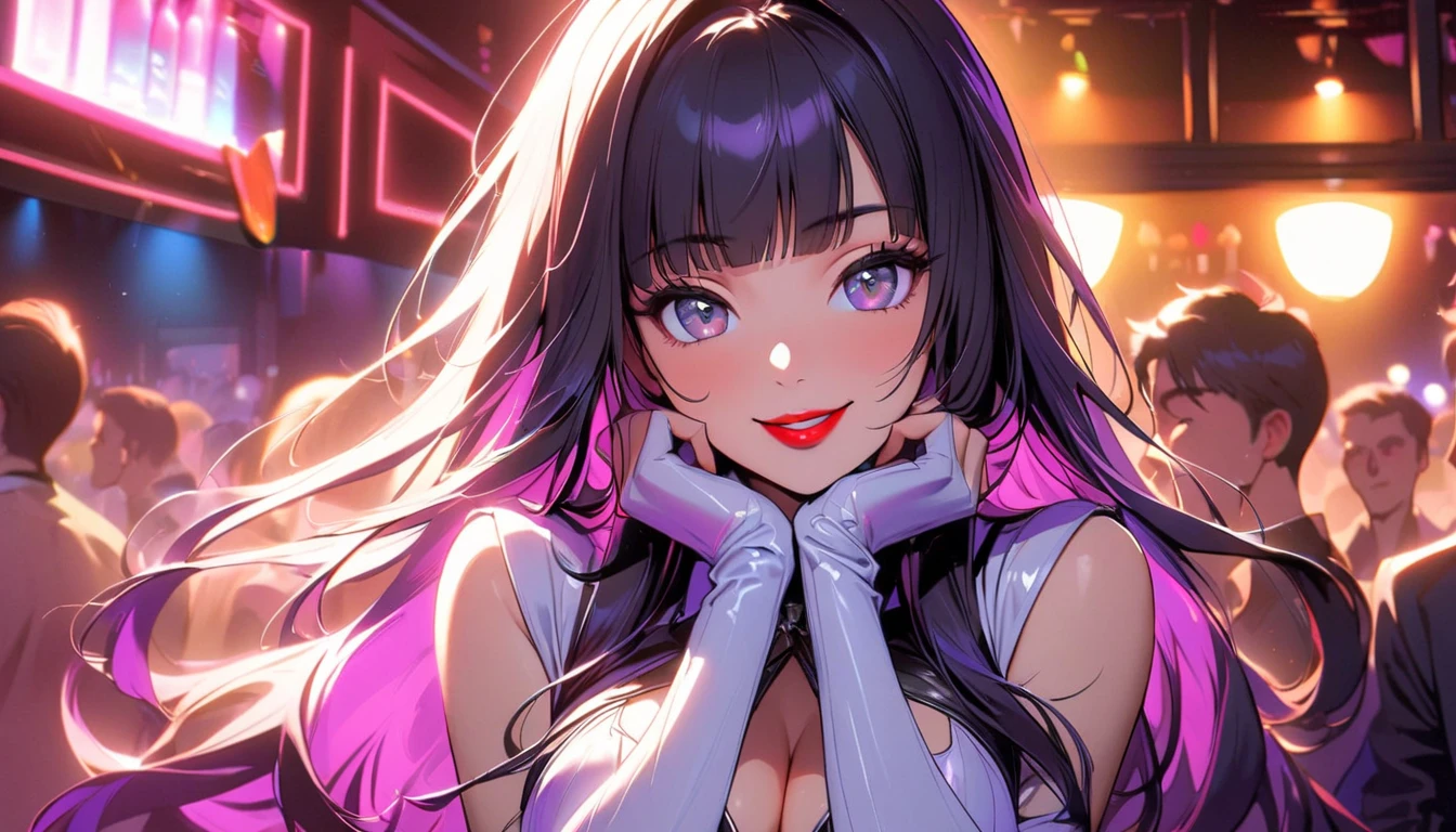 masterpiece, best quality, illustration, high resolution, game cg, 1girl, ai hoshino, bangs, (purple eyes:1.1), purple hair, (symbol-shaped pupils:1.5), high ponytail, shiny hair, large breasts, narrow waist, glossy lips, good lighting, beautiful detailed eyes, detailed face, ballerina, standing, leotard with tutu, pantyhose, 20 year old woman,