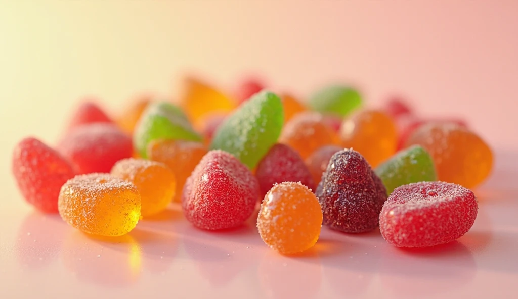 many small fruit gums, wine gums, colorful