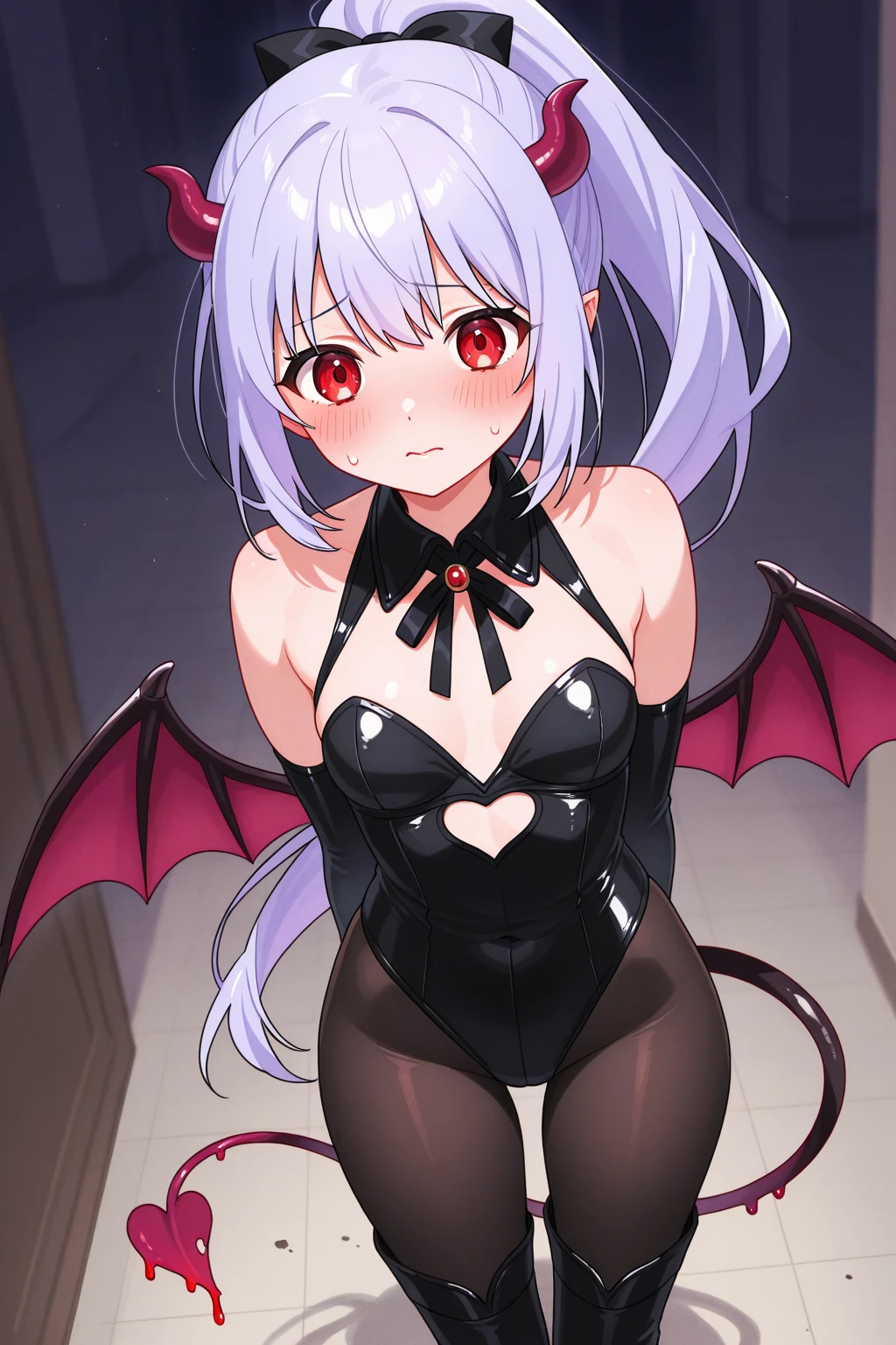 demon horns, red eyes, in classroom, student mind control by succubus, sexy latex strips, having threesome sex, with demon wings