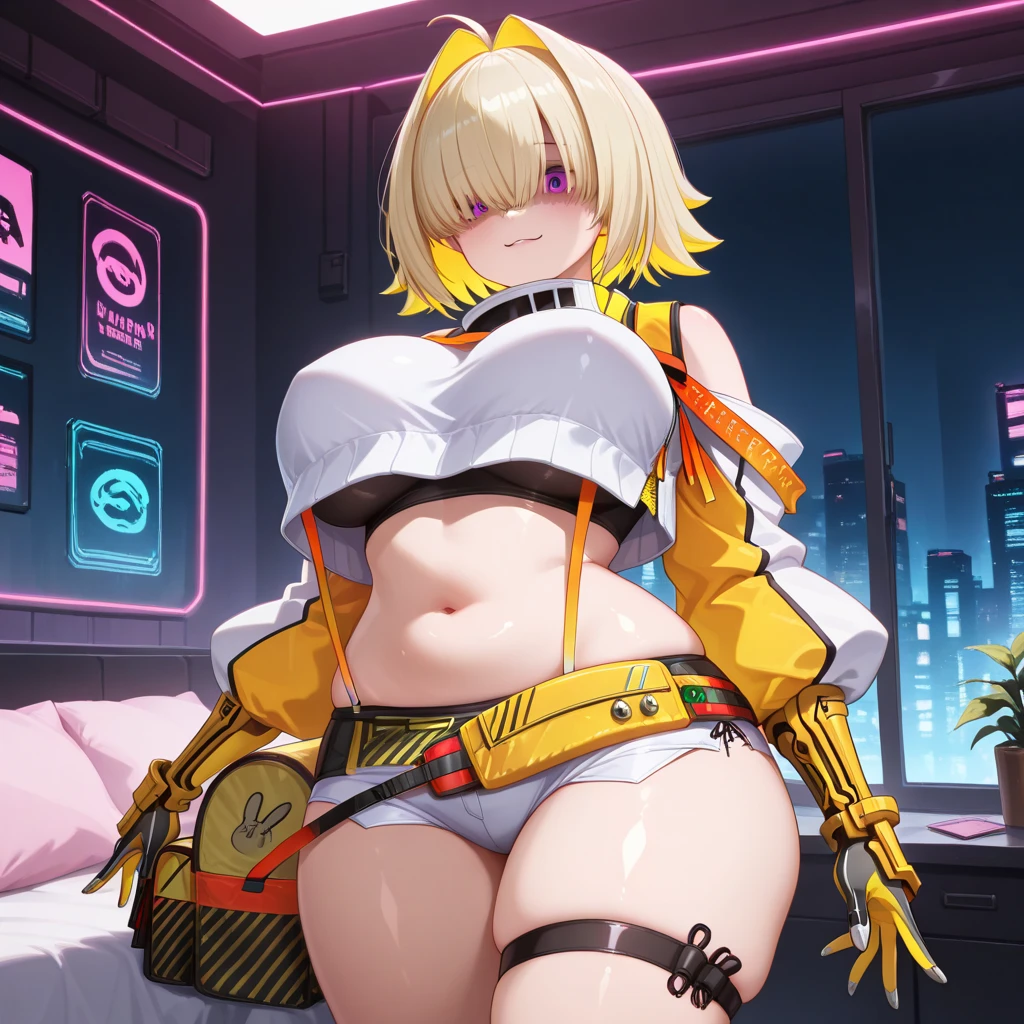 Bladerunner 2049, hot girl, bikini, huge breasts, hourglass figure, blonde, orange eyes