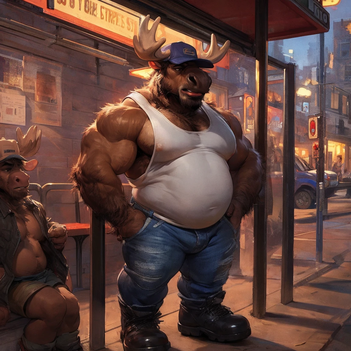 lucusold, lanxus, a man with a huge belly, furry hog, boar, fat ripped:1.2, chubby, more chubby, sitting in cafe, thicc, lowres, giant and fat, danbooru and artstation, heavy detailed, insanely inflated hips, topless, shorts, proportionally arms, fluffy chest, commission for high res, detailed but rough, semirealistic:1.3