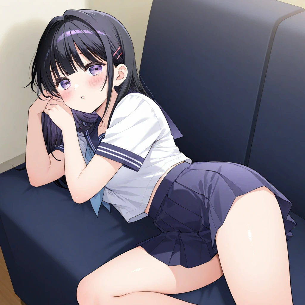 8k, A masterpiece of softcore pornography shot by Kishin Shinoyama, Bast quality,big, RAW Photos, (Ultra-thin contour lines), (1 girl), anime girl, Highlight Eye, Shiny hair, Professional Lighting, (Glowing Skin: 1.2), shiny big, ((Highest quality)), Sharp focus: 1.2, Highly detailed face and skin texture, fine grain, Perfect Face, Perfect body, Blur Art, CG, background, milk, in front (16 years old, Cool and beautiful girl face), wear ((School uniform)), thigh), blush, (Porn Cosplayer), (Camel Toe, White panties), Gravure idol style panty flashing, She pulled up her skirt to avoid the heat...、I sat on the desk with my knees raised....。., My favorite girl, Browsing Caution, Focus on the crotch