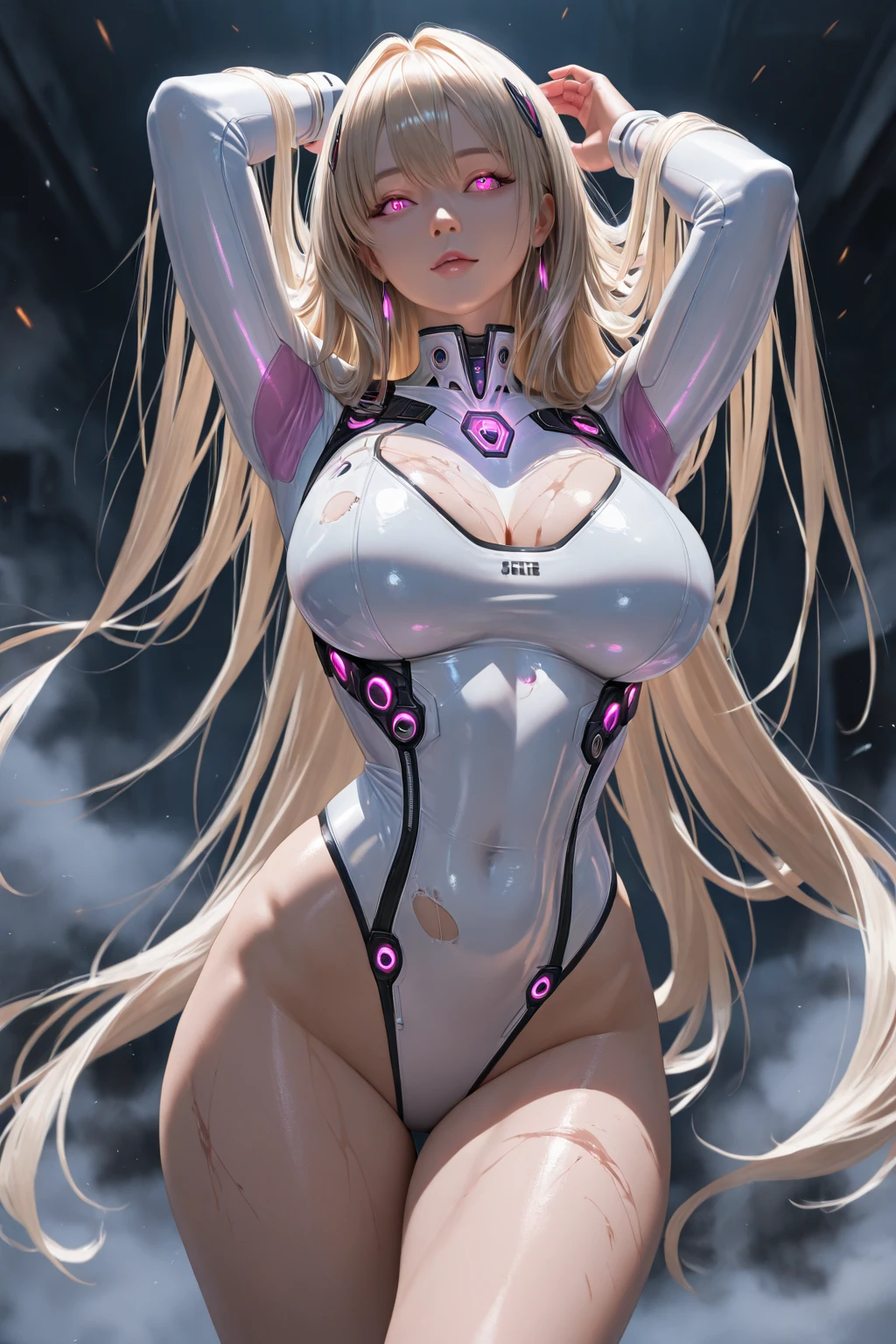 "((best quality,best ilumination)), Cute model with long white hair and athletic body, abdomen detalhado (((vestindo a SPIDER-GWEN))), seios acentuados e destacados, dynamic pose, fundo colorido, high saturation, luzes vibrantes." corpo inteiro (((Cabelo branco e verde))) ((detailed hands)) (((25 anos)))