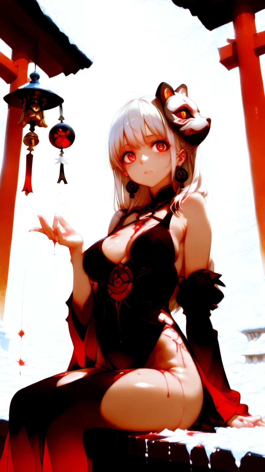 dancer, red dresses doll, showing off, masterpieces, HD, 16K, white hair, white eyes, red rope, scale up, perfect body shape, ghost, spirit, children, cute, spiral, red ribbon, Violence lolita, underboobs, sexy, mind break, dumb, pussy, nipples, observation, nerd, creative, tips, NPC