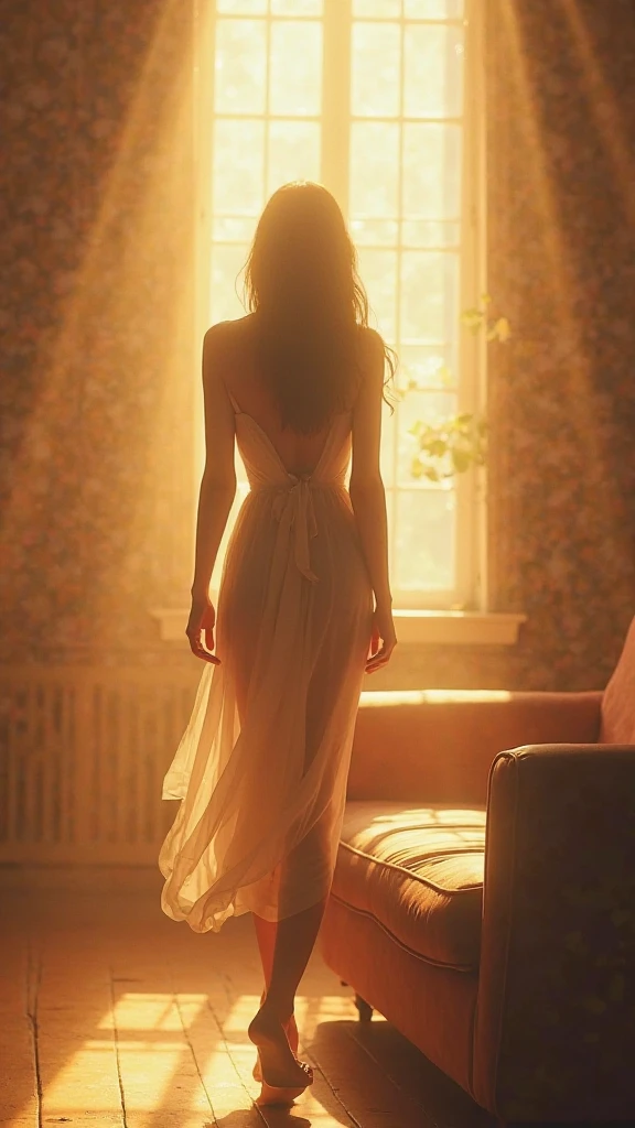 Redhead girl, 18-years old, walks naked inside her house. Provence. haze. 超detailded.  Provence. Foggy . High grain film. retro photography, David Hamilton Style. Analog photography. grainy. nymph.