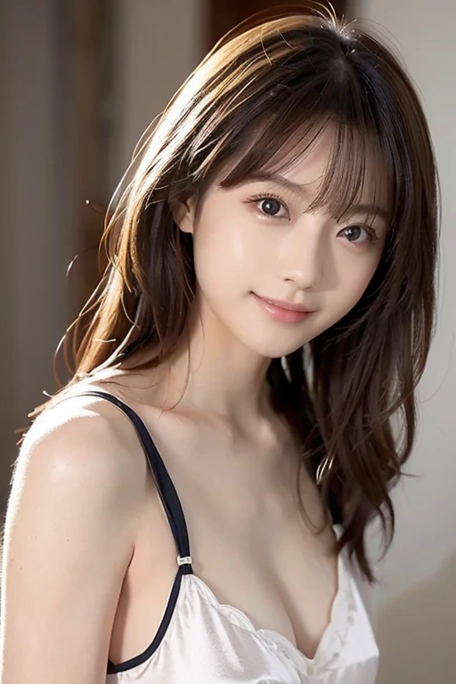 (16 K、Raw photography、top-quality、masterpiece)、(realisitic、Photorealsitic)、ultra-detailliert、超A high resolution、1 girl naked、see the beholder、beautifull detailed face、A smile、Constriction、(Slim waist) Beautiful detailed skin、Skin Texture、floated hair、profetional lighting、Big breasts、Depiction of pale pink areola and nipples、Depiction of streaks and pubic area、taking shower