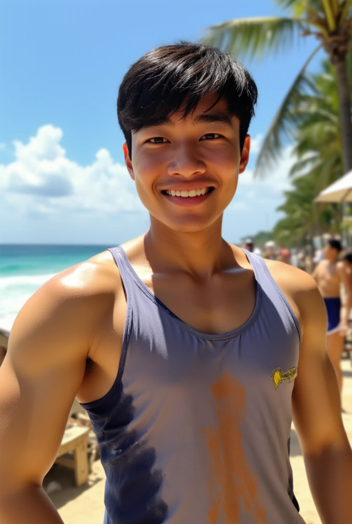 male Age 27 swimwear lifeguard topless smile