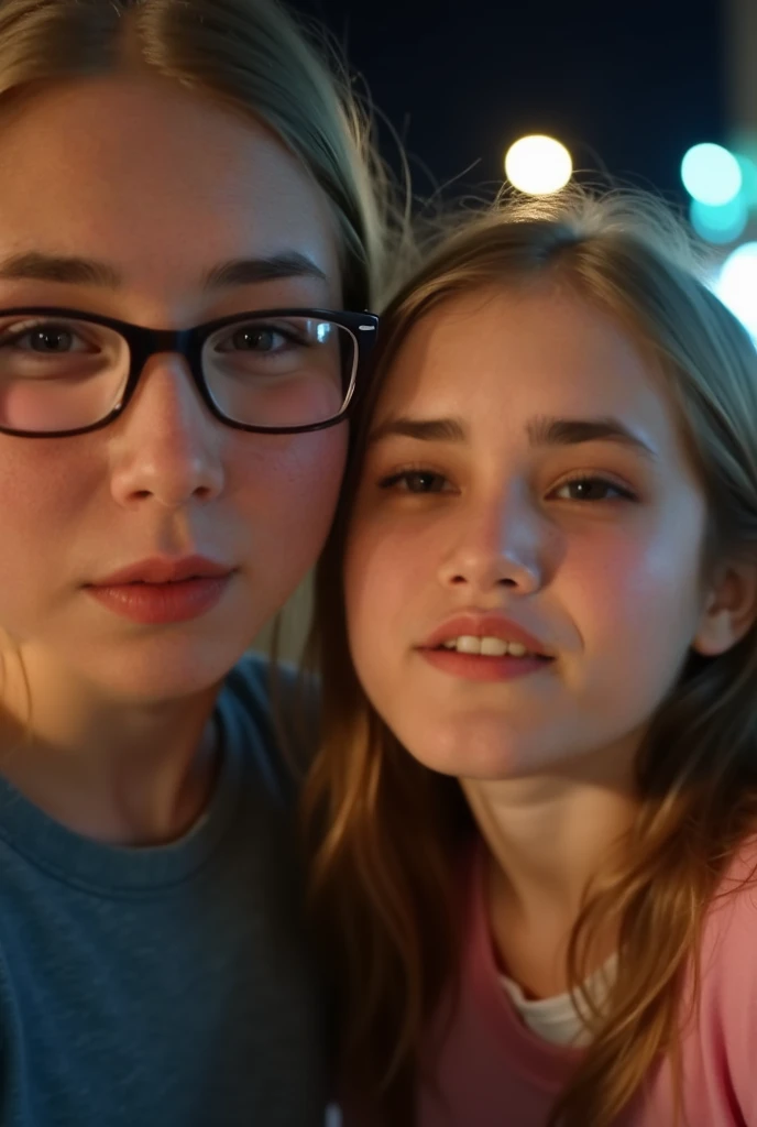 2heads, two headed girl, (a 12 year old girl and a 13 year old girl:1.5), (blonde:1.4)