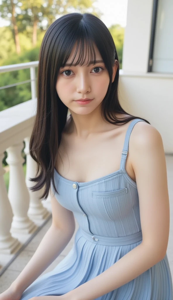 Photo quality,Masterpiece,Realistic,(Cute 16 year old Japanese sister:1.9),(Detailed young face:1.9),(Very embarrassed look:1.9),(Thin legs:1.9),(sit with legs apart on the sofa,View from below:1.9),(Cute high school girl outfits:1.9),((Droopy eyes:1.9)),((Body type of a 16 year old girl,Small Tits:1.9)),(Smooth short hair:1.9),((Skinny Legs)),Very pale skin,Show your forehead,Detailed body,Detailed hands,No makeup