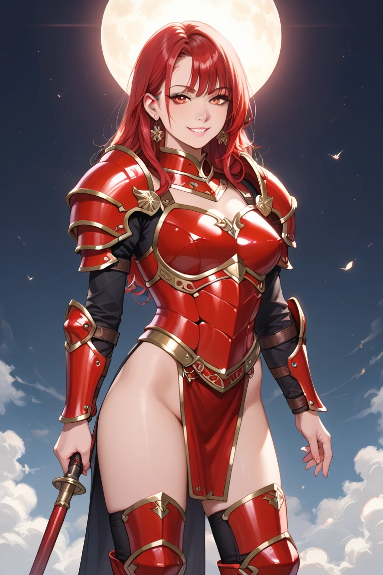 Highest quality、highest quality、Highest Resolution、beautiful girl, Bright red hair,Short Hair、Hair clip, Detailed purple eyes, White armor like underwear,Large Breasts,Firm breasts,Red Cape、Gold Necklace、Golden earrings、In close range