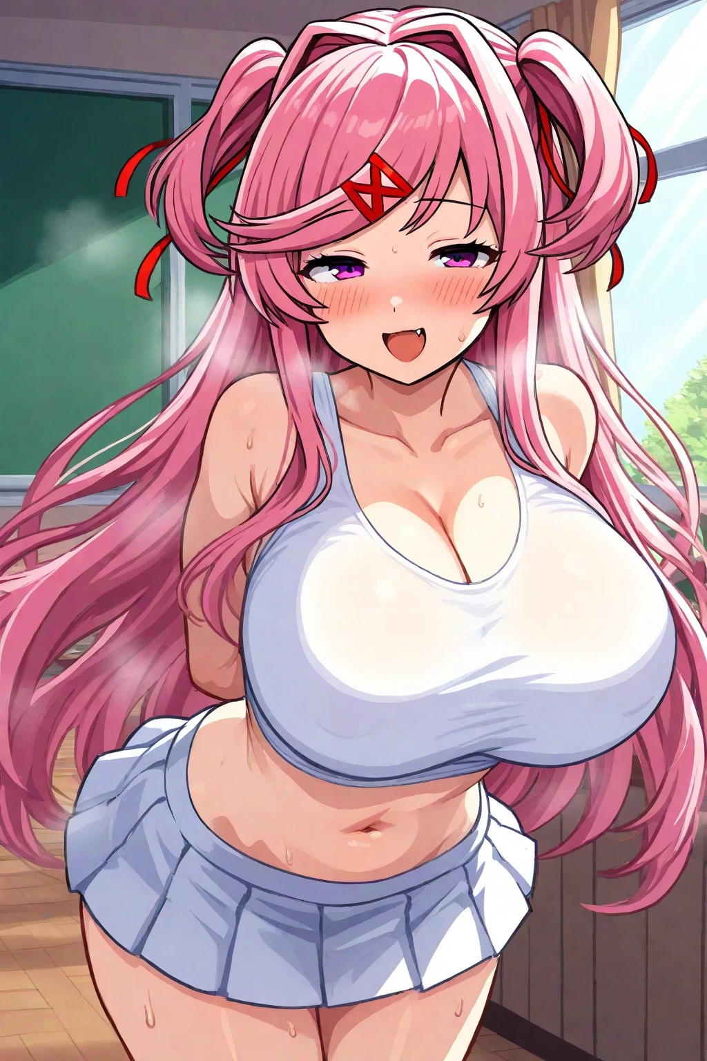 kamidan, official art, bremerton , azur lane, 1girl, solo, bikini, shy, gyaru, trogao, steaming body, vulgarity, parted lips, arms up to head behind, after sex, netorare, front view
