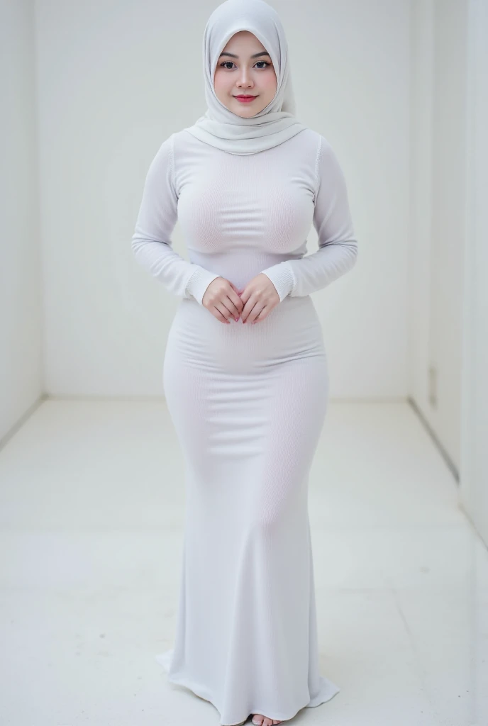 RAW photo,candid photograph, full body,photo of a beautiful,influencer,30yo Moroccan woman,black hijab, detailed skin, naked, looking at viewer, thick body structure,white background,no background, candid pose,blue light, film grain, kodak color, instagram LUT