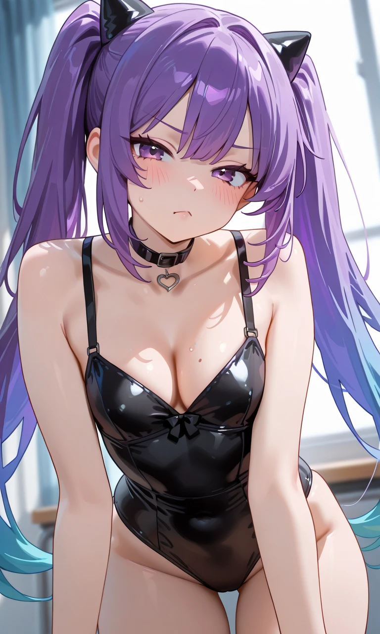 Medusa、fate、Purple Hair、Long Hair、((pantyhose))、Photo from below、Medium chest、Bedroom、Bunny girlの耳、((Bunny girl))、Place your hands behind your head.