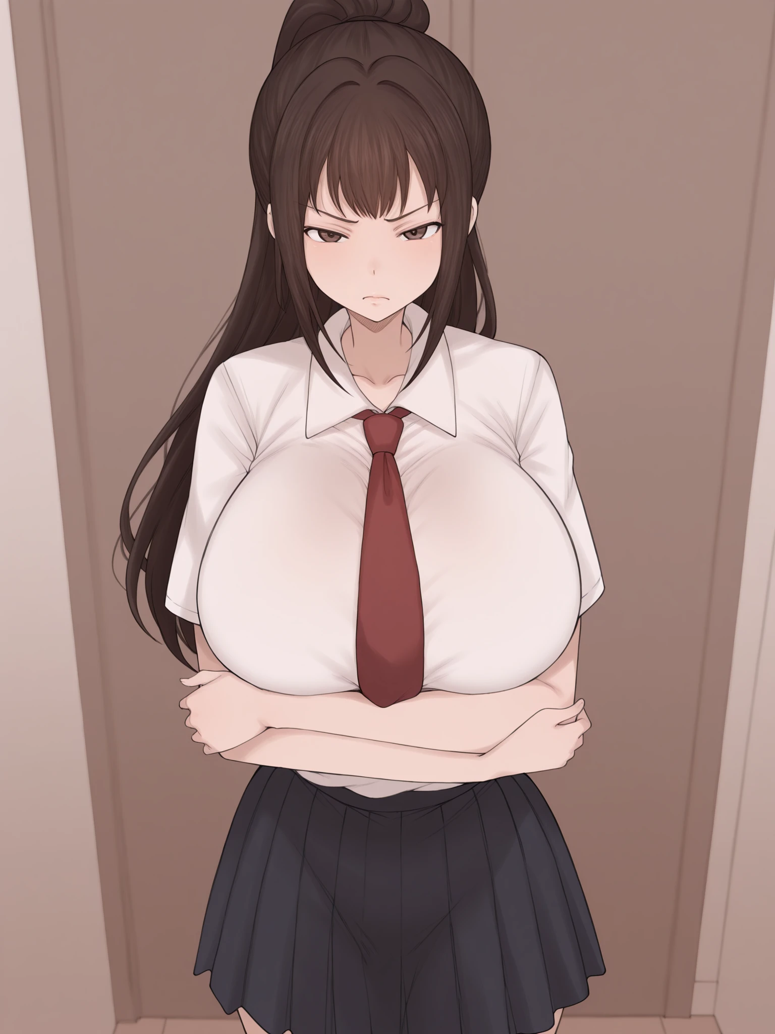 Highest quality, (masterpiece:1.2), 
alone,Open your mouth、 smile,A 40-year-old Japanese woman with black hair、Mother、((part your bangs in the middle、Long Hair))、(Huge breasts)、Long chest
(White Long Sleeve Turtleneck Sweater、Vertical sweater knit、Black Camisole One Piece:1.2)
Are standing, Watching the audience,The whole body is visible、from the front