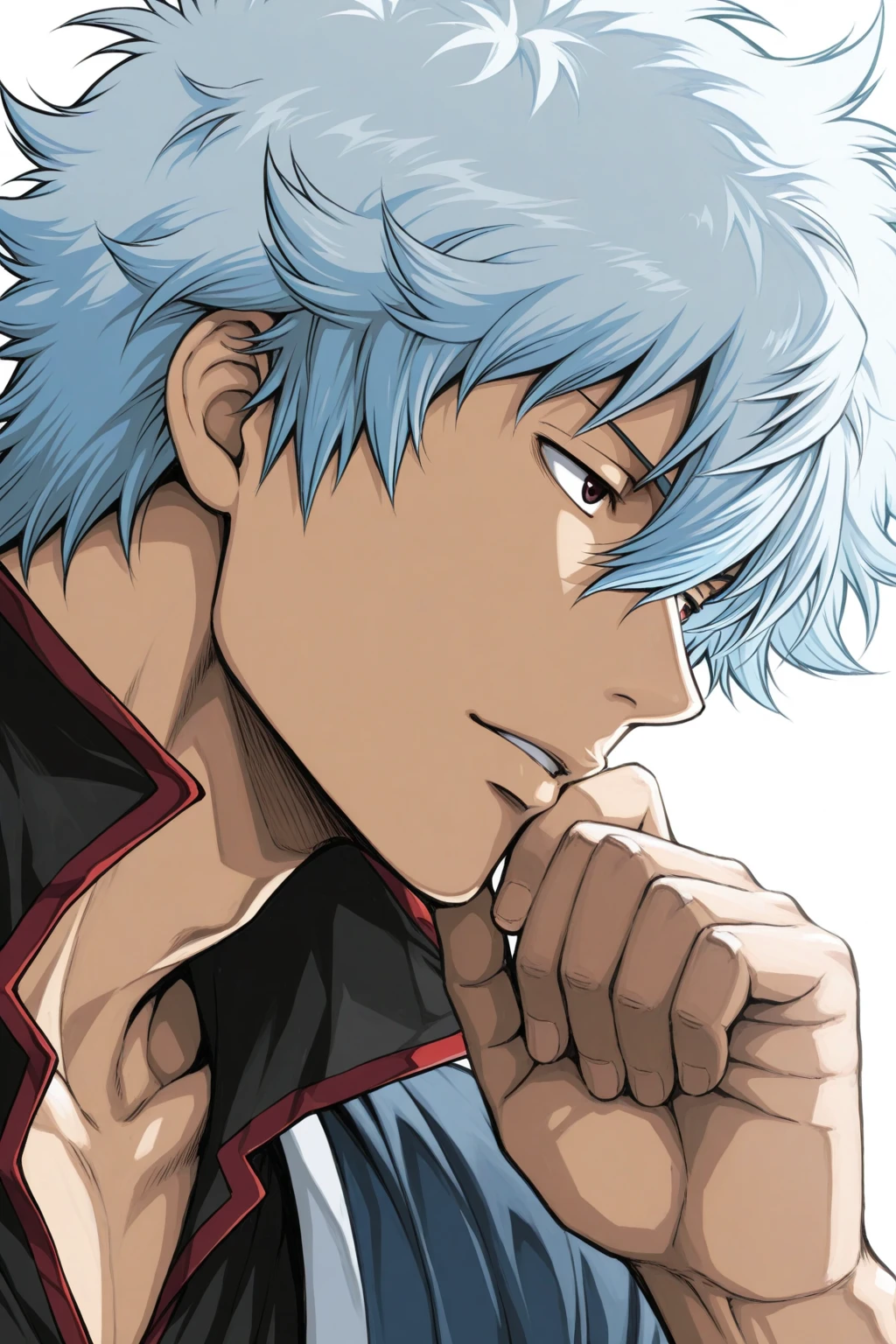 mashle, ken kaneki, blue hair, face mark 2, middle part hair