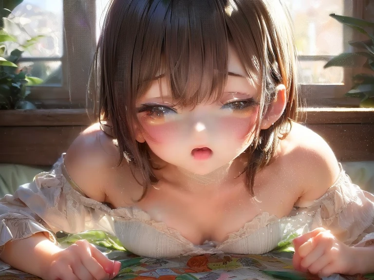 #基本 
女の子がphotographのポーズをとっている, ((One Girl)), ((Baby Face:1.8)), ((cute:1.6)), ((low length:2.0)), ((Child body type:2.0, 5 years old:1.6)), 
break 
 
((Black micro bra) : ((Sheer:1.5)) + (Covered nipples:1.4)) + (Sheerelbow gloves) + ((Black knee-high stockings:1.4) : (Sheer:1.4) + (Sweaty feet:1.2) + (Shiny:1.2)) + Glossy black high heels, break 

#Features 
((Blonde)), (Bangs that expose the forehead:1.5 + I can see a beautiful forehead:1.5), (Long Hair),  
(Droopy eyes, blue eyes), (Small breasts:2.0 + Flat chest:2.0), 
#break 

#background environment 
(noon, (Bedroom)), 
#Facial Expression Pose 
((shy)), ((Open your mouth wide:2.0), (Stick your tongue out:2.0, Long Tongue)), (Drooling from the mouth, Saliva marks, Drooling from the tongue:1.5), ((She is on top of a guy and inserts his penis into her pussy:1.5, Sex:1.5)), 
#composition 
((To the camera, Focus from below:1.5, Cowboy Shot)),  
break 

#Body parts elements Slim figure, 
(Detailed Hair, Beautiful Hair, Shiny Hair), 
(double eyelid, Long eyelashes), 
(Expression of fine eyes, Beautiful and delicate eyes, Sparkling eyes, Eye Reflexes, Glitter Eyeliner), 
(Human Ear), 
(Beautiful Nose, Thin Nose), 
(Glossy Lips, Beautiful Lips, Thick lips, Glossy Lips, Natural Cheeks), 
(Detailed face, Symmetrical facial features), 
(Detailed skin, Textured skin, Beautiful Skin, Glowing Skin), 
break 

#quality 
(((最高quality)), ((masterpiece)), ((Very detailed))), ((High resolution)), 
(Realistic), (Anatomically correct), (16K), (anime, comics), (3DCG), (oil), (Shiny painting), 

#(Realistic, photo-Realistic:1.37), (Anatomically correct), 
#((RAWphotograph)), (8k), (photograph), (3DCG), (Photorealistic), 
