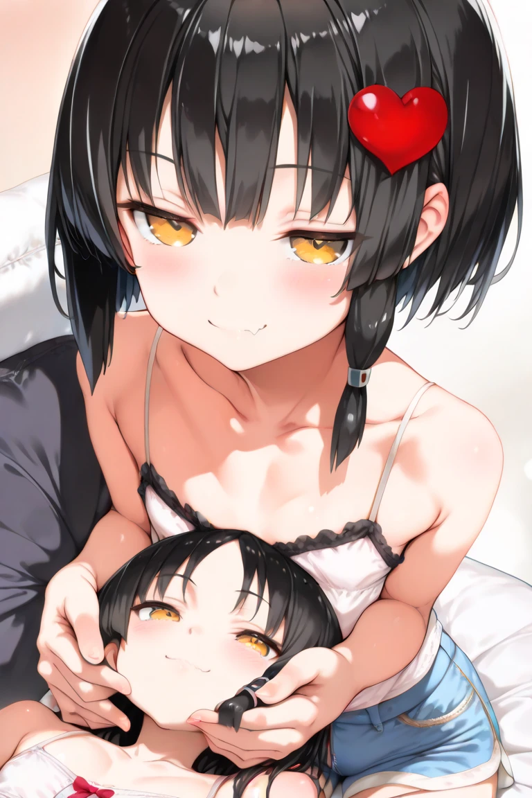 (Dark Skin's Woman) (maternity) (Woman with her baby) (Extra short Hair) (Black Hair) (Dark skin) (Red Eyes) (Mujer feliz) (Sonrisa)