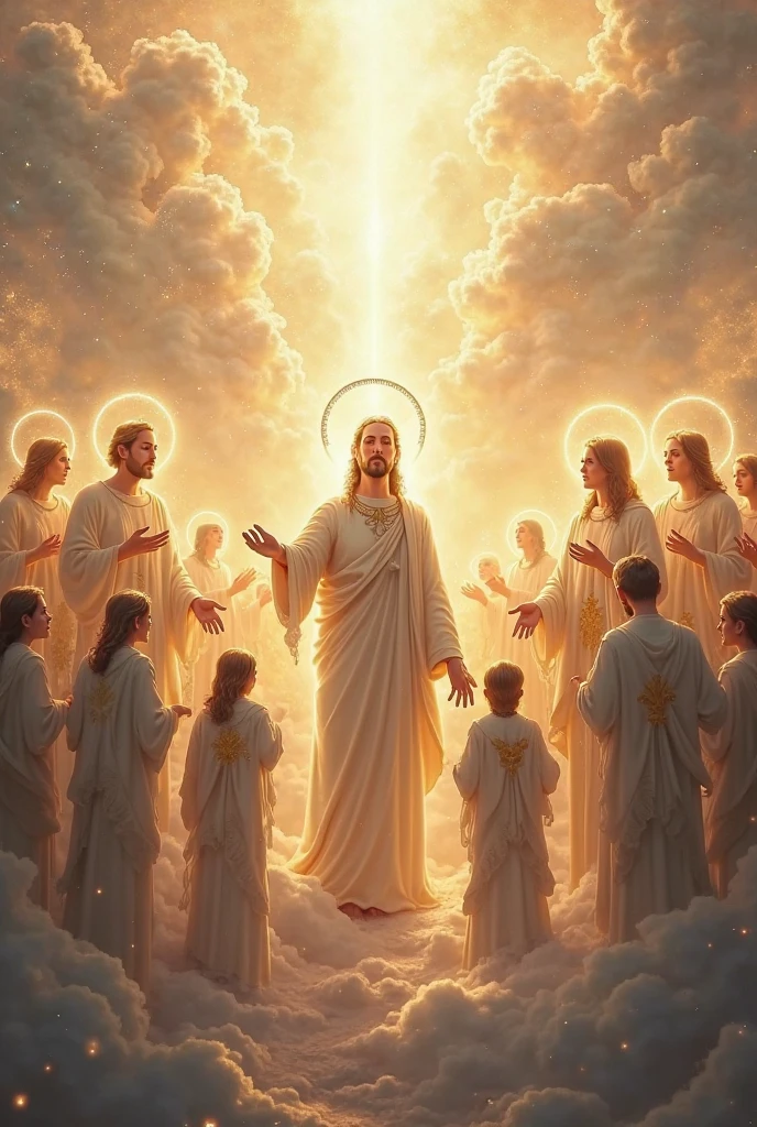 Portrait of Jesus in prayer. angels around him. The image must be 1920 x 1080 horizontally