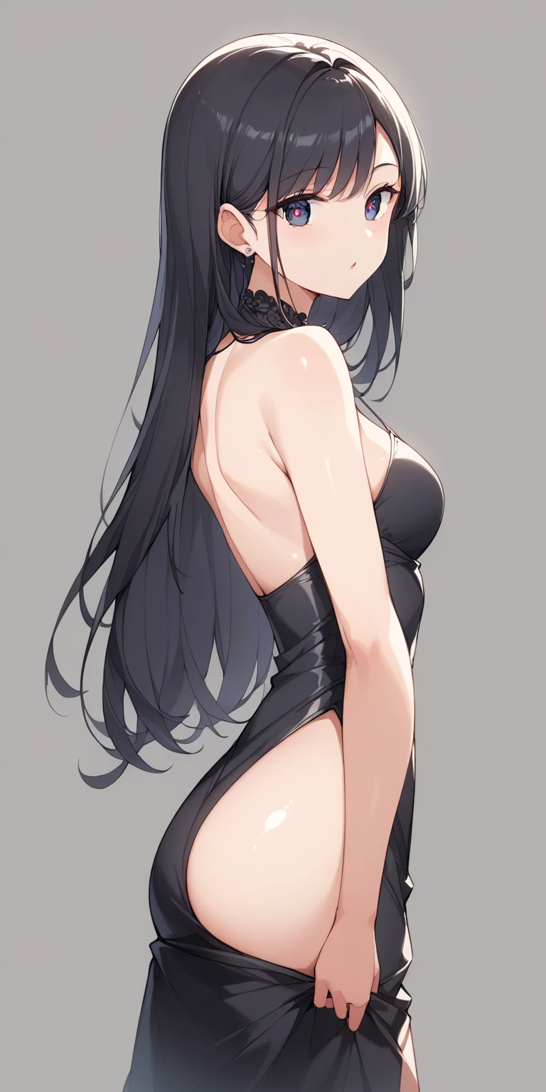 She has long, straight, jet-black hair cascading down her back, with a sleek style. Her almond-shaped green eyes have a captivating depth to them, and her skin has a beautiful, light brown color. She carries herself with grace and confidence, exuding a mix of cultural influences in her style and demeanor.