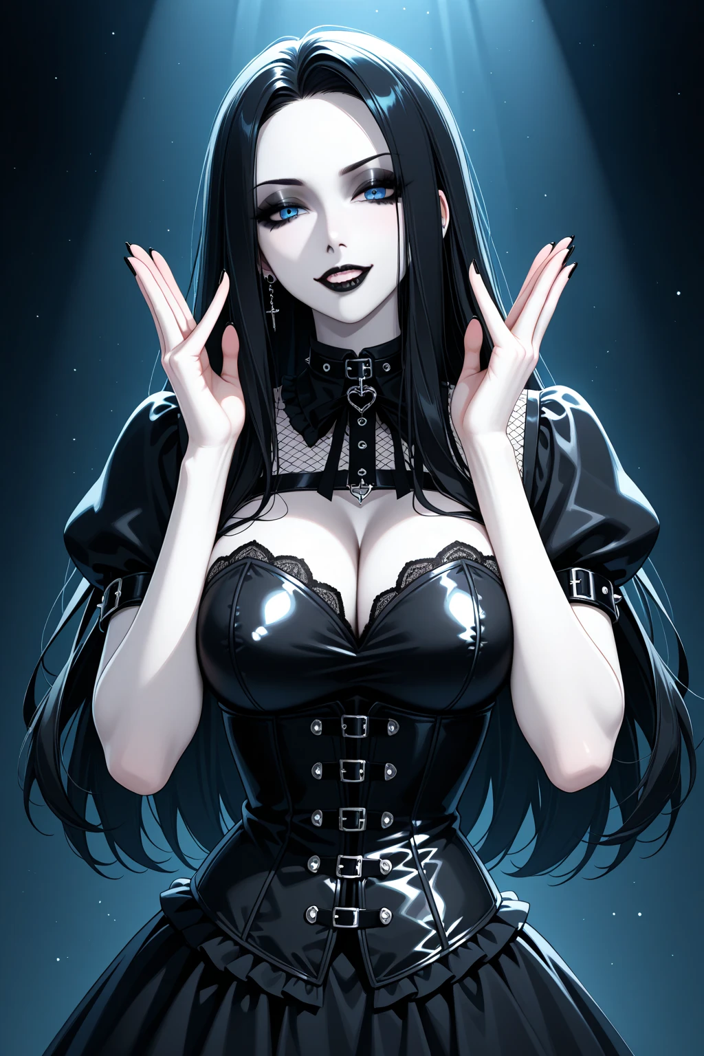 araffed woman sitting on a wooden deck with a dog, 1 7 - year - old goth girl, young beautiful amouranth, cruel korean goth girl, 1 7 - year - old anime goth girl, goth girl, anime girl in real life, amouranth, goth girl aesthetic, pale goth beauty, attractive cat girl, portrait of a goth catgirl