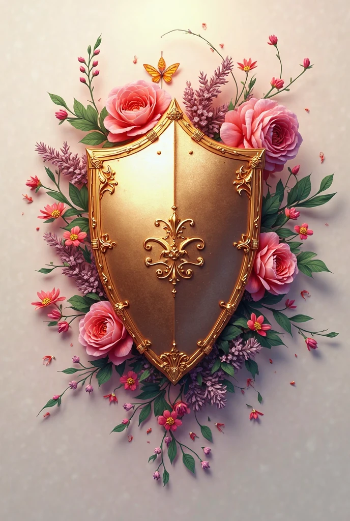 Masterpiece in maximum 16K resolution, cute colorful cartoon style with bold lines), a fantasy art illustration featuring a giant magical shield that has a single image of a cherry blossom on it, the shield also has complex rich gothic patterns, simple background. | ((More_Detail))