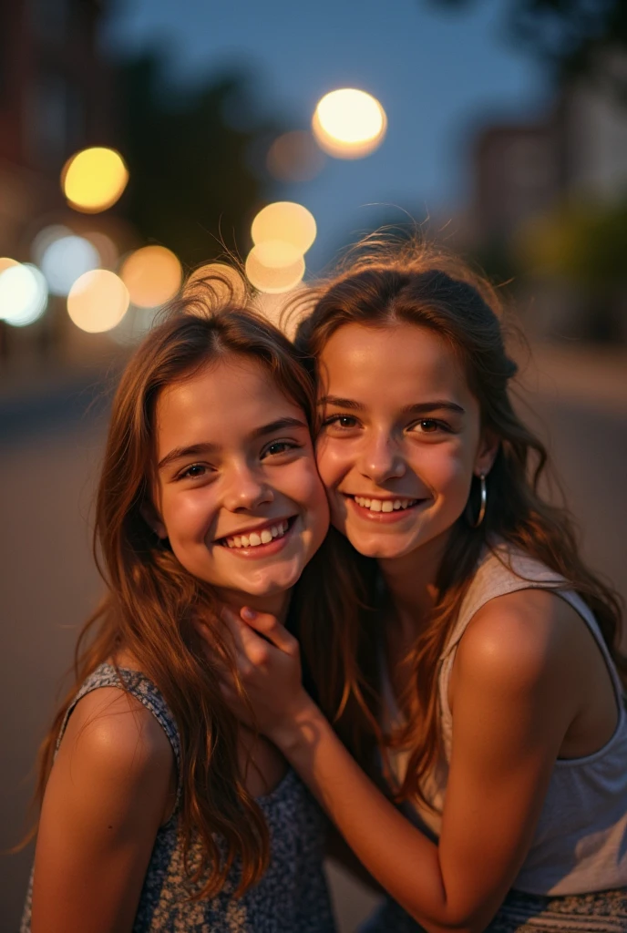 In an endearing close-up photograph, two close young european girls, with radiant smiles and sparkling eyes, sitting in a cafe and looking directly at the viewer. The genuine bond between them is evident in their warm expressions. The background, beautifully blurred through a high depth of field, accentuates the focus on their heartfelt connection. Captured in a Photographic style with a 50mm prime lens, ensuring exquisite facial details and a natural perspective that brings out the authenticity of their friendship.