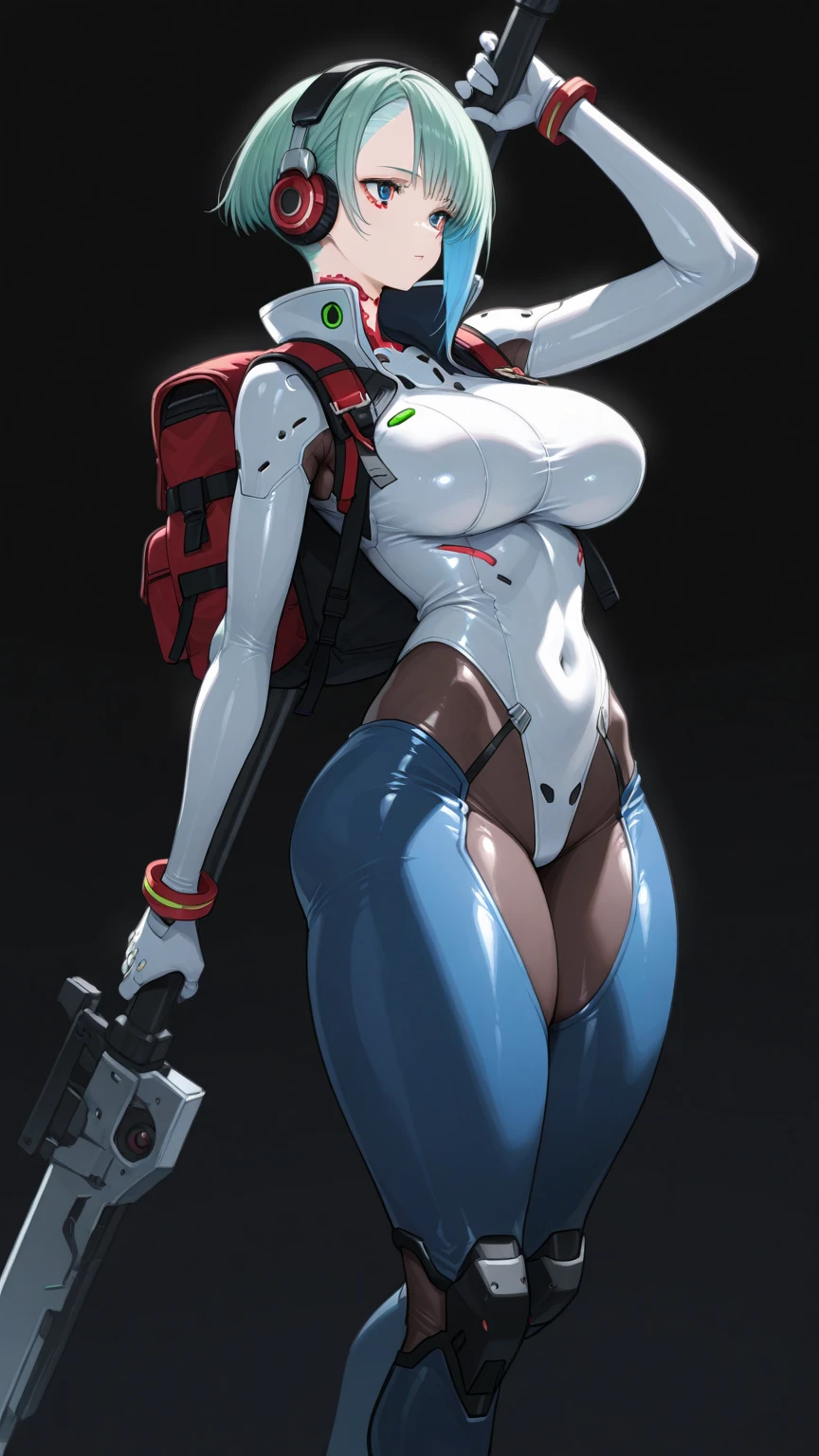 1girl, solo, mask, breasts, outdoors, mouth_mask, public, hood, nature, covered_navel, white bodysuit, looking_at_viewer, tree, , , , skin_tight, , medium_breasts, day, ass_visible_through_thighs, hood_up, , , , large_breasts