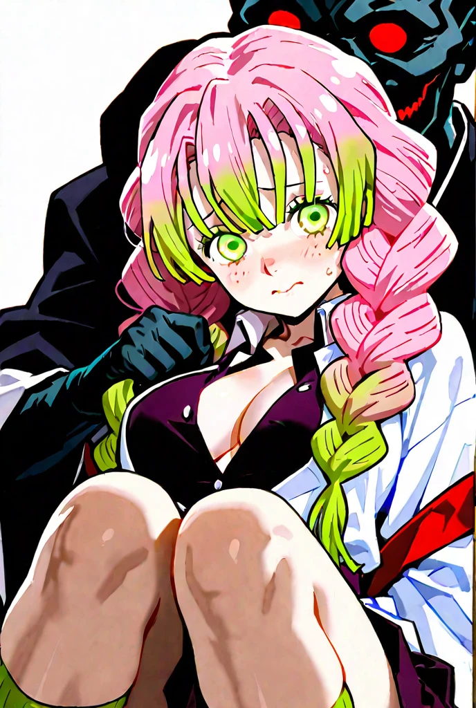 (((green skin:1.3))),(medium hair),(pink color hair),(Black Sclera),((medium breasts)),((slender child)),((highest quality)), ((masterpiece)), (be familiar with), Perfect Face,succubus woman,Demon woman,demon horn,demon wing,demon tail,((crotch tattoo)),smile