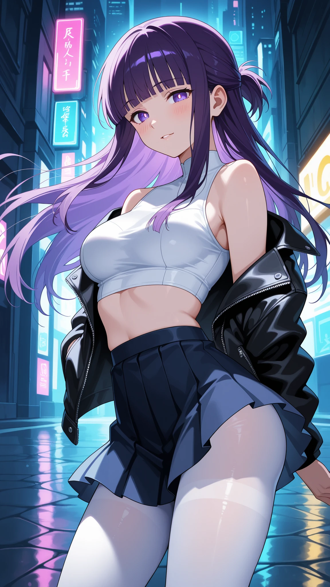girl spacepunk,(((1girl))),((cute and beautiful black haired girl)), (Small breasts:1.4),saggy breastlack wavy hair:1.35,absurdly long unkempt hair,messy hair,colored inner hair,ear breathing))),((purple eyes:1.3,upturned eyes:1.erfect eyes,beautiful detailed eyes,rainbow glows ultra-detailed deep pink purple eyes:1.1,gradient eyes:1,finely detailed beautiful eyes:1,symmetrical eyes:1,big highlight on eyes:1.2)),((fat)),(((lustrous skin:1.5,bright skin: 1.5,skin tanned,shiny skin,very shiny skin,shiny body,plastic glitter skin,exaggerated shiny skin,illuminated skin,wet legs))),(spider lower abdomen,narrow waist,wide hip,athletic body,inflated legs,delicate detailed fingers,detailed body,human hands,(detailed face)), cute,slutty,seductive,erotic,(((nsfw))), zettai ryouiki,revealing clothing,show skin,(wearing a mechanical space body armor:1.3,micro bikini,bare legs),with micro clothes,almost totally naked,with little clothing,tiny thong,generous neckline,((wet clothes,detailed outfit,detailed clothes)), (Sexy pose),solo focus, ((((cyberpunk city by the ocean,huge buildings,neon signs,puddles)))),stormy sky,threatening sky,((synthwave background theme,detailed background : 1.25)),((((night,nice lighting decorations,detailed architecture)))), (best quality,high resolution,sharp focus,ultra detailed,extremely detailed,extremely high quality artwork,(realistic,photorealistic:1.37),8k_wallpaper,(extremely detailed CG 8k),(very fine 8K CG),((hyper super ultra detailed perfect piece)),flawlesasterpiece))),illustration,vibrant colors,(intricate),High contrast,Selective lighting,Double exposure,HDR (High Dynamic Range),Post-processing,Background blur,