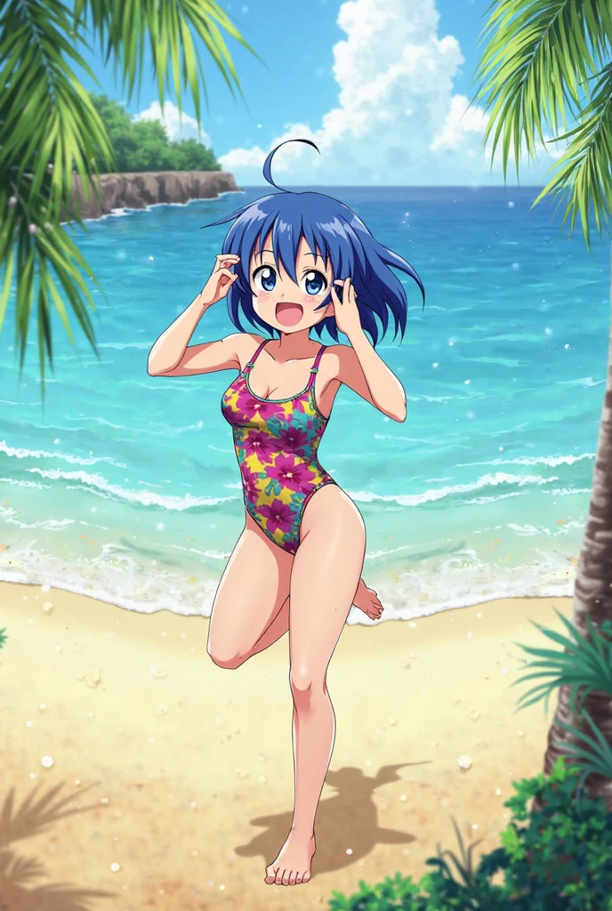 masterpiece, High resolution, Highest quality, Very detailed, Beach, ((masterpiece)),((Ayako Katagiri)),((Katagiri Ayako)),((Mischievous Smile)),Anatomically perfect fingers,Bikini Swimwear