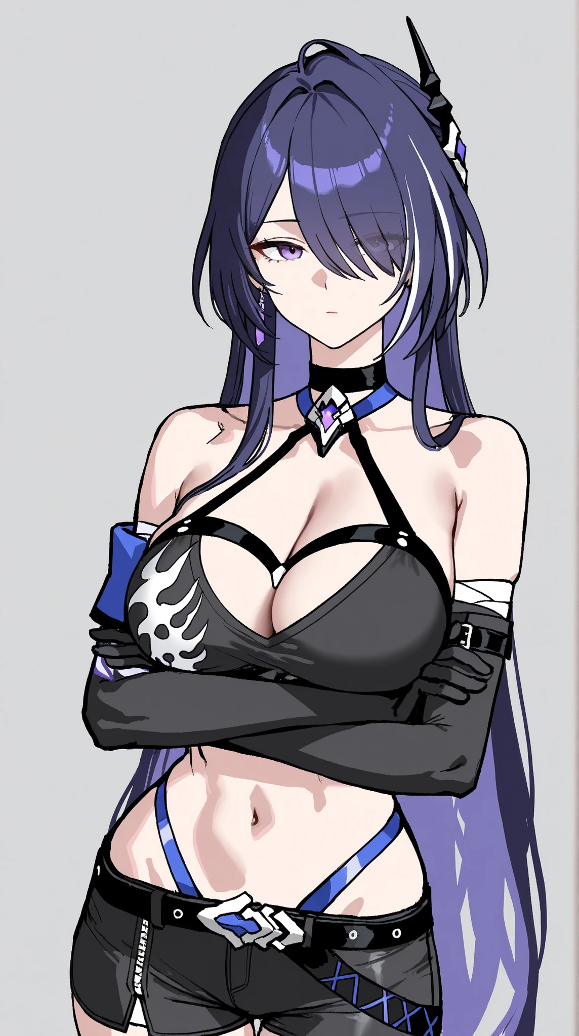 origin, 1girll, Solo, Pantyhose, Breasts, Red pantyhose, Long hair, view the viewer, Large breasts, Sitting, Bare shoulders, Black shirt, navel, arma, White background